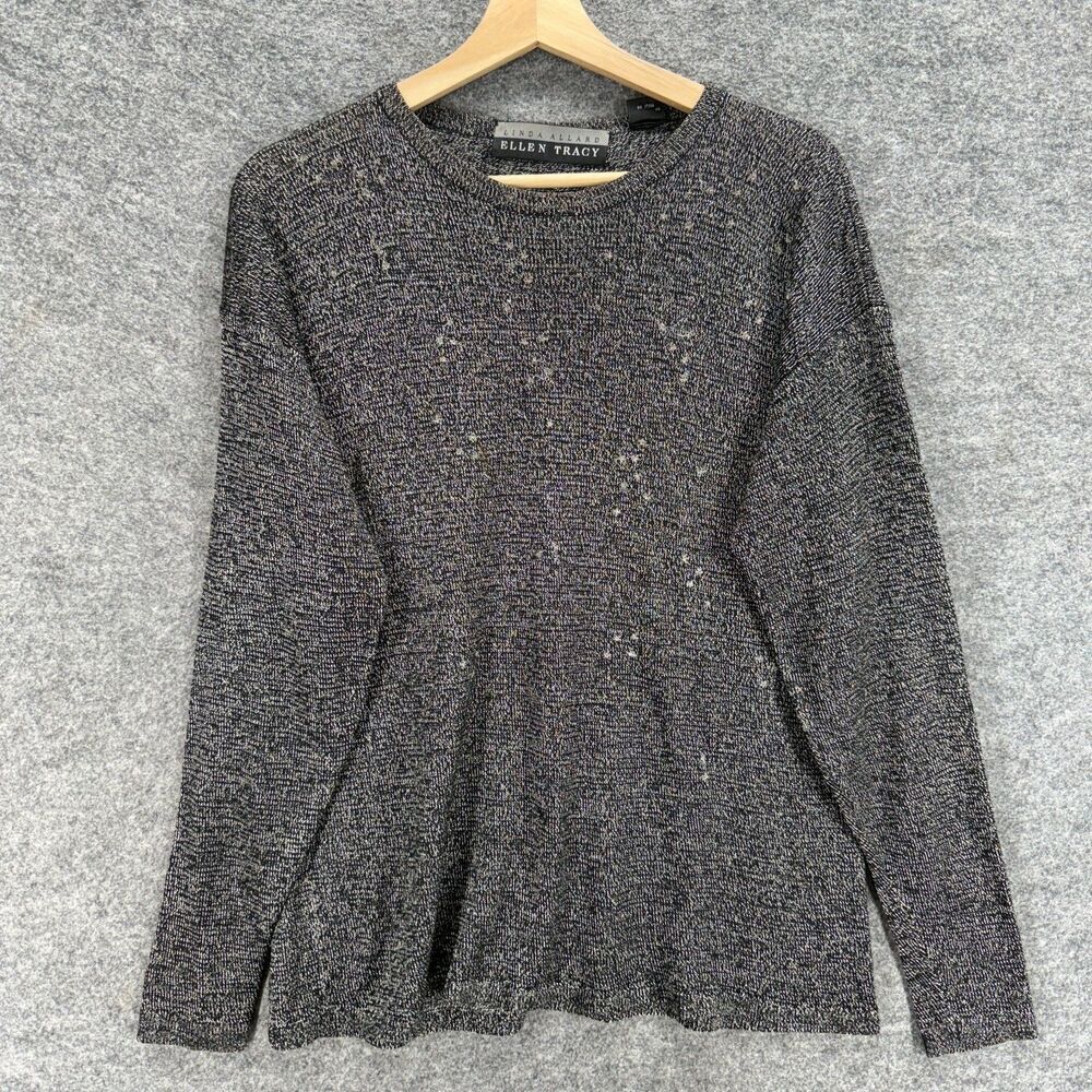 Linda Allard Ellen Tracy Sweater Pullover Women L Large Gray Knit Long Sleeve